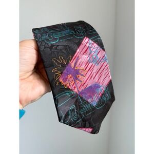 Vintage Pierre Balmain Necktie Black Neon Retro 80s 90s Classic Car Palm Tree